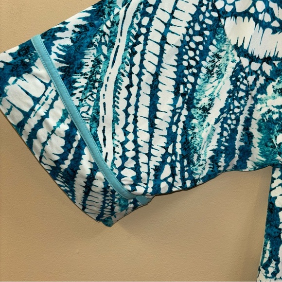 Linea Donatella Amaya 3/4-Sleeve Printed Robe Teal and White Size L/XL - Picture 6 of 8